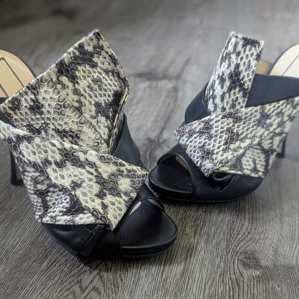 Stylish Black and Snake Print Women's Heels